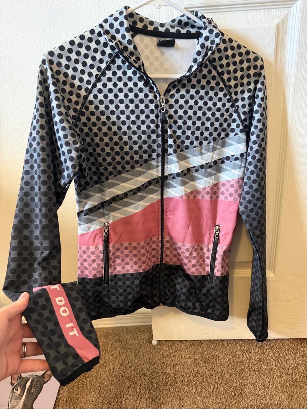 Nike Black, Gray & Pink Polka Dot Zip-Up Bomber Jacket